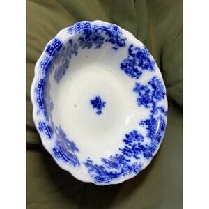 Antique Blue Flow Lancaster New Wharf Pottery 1891 Round Serving Dish England
